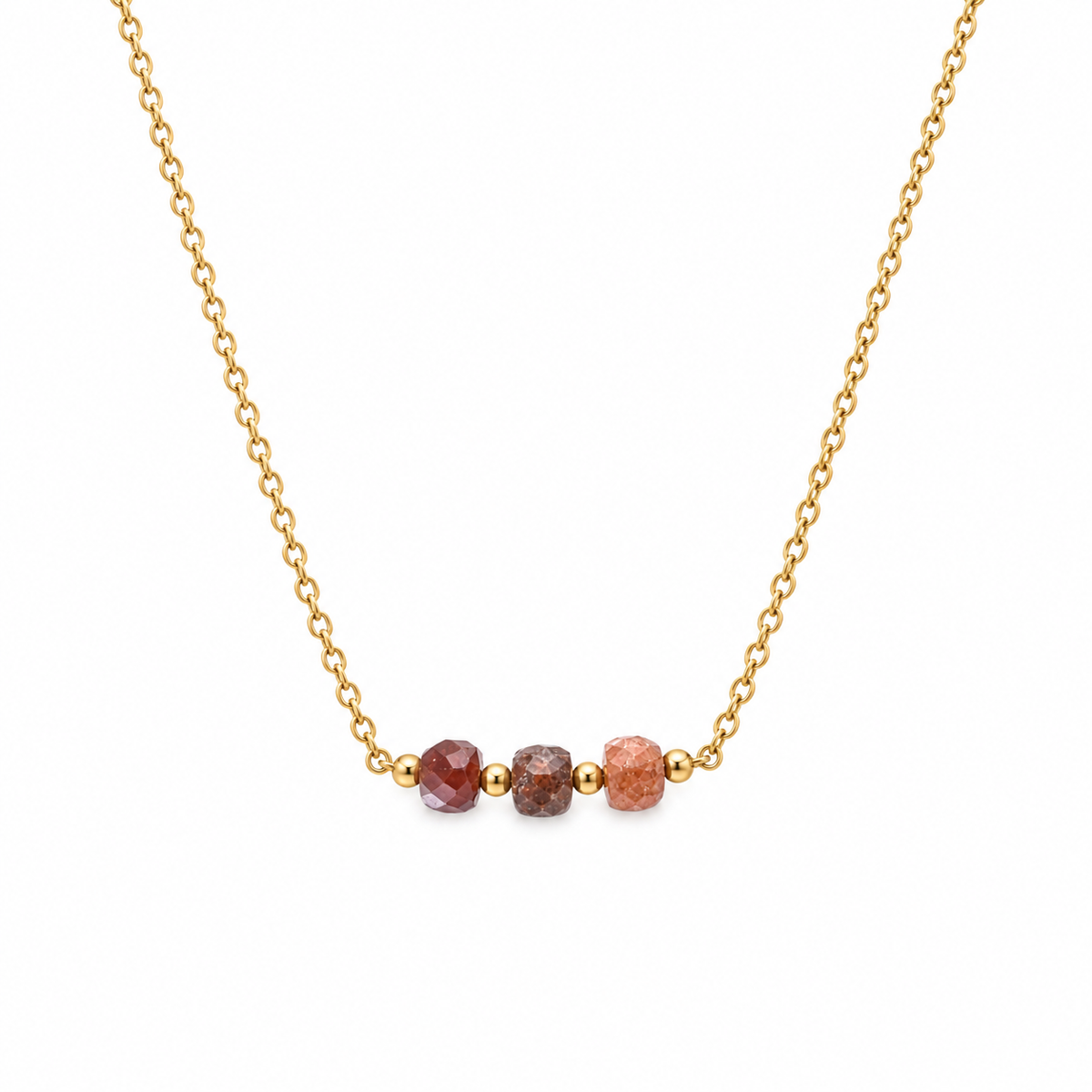 GOUDEN KETTING MET BRUINE NATUURSTEEN KRALEN