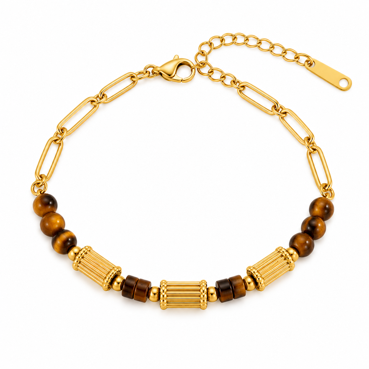 GOUDEN ARMBAND MET BRUINE KRALEN EN GOUDEN DETAILS – RVS