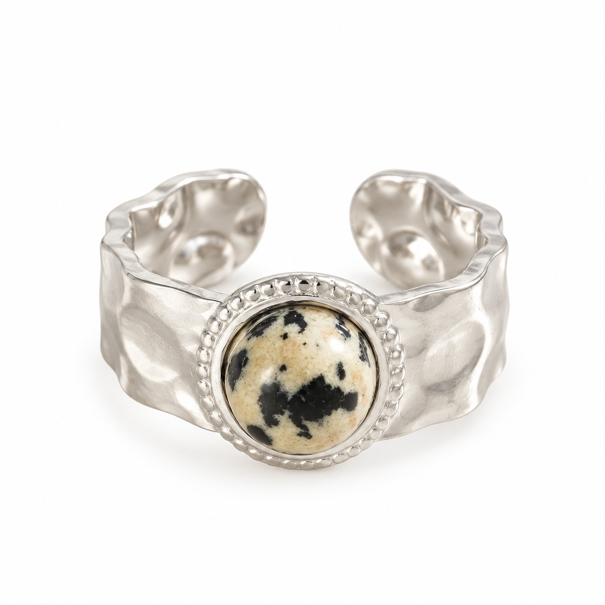 ZILVEREN STALEN RING MET DALMATIËR STEEN
