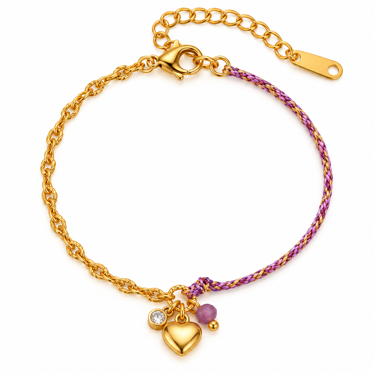 GOUDEN ARMBAND MET KOORD EN HARTJES BEDEL
