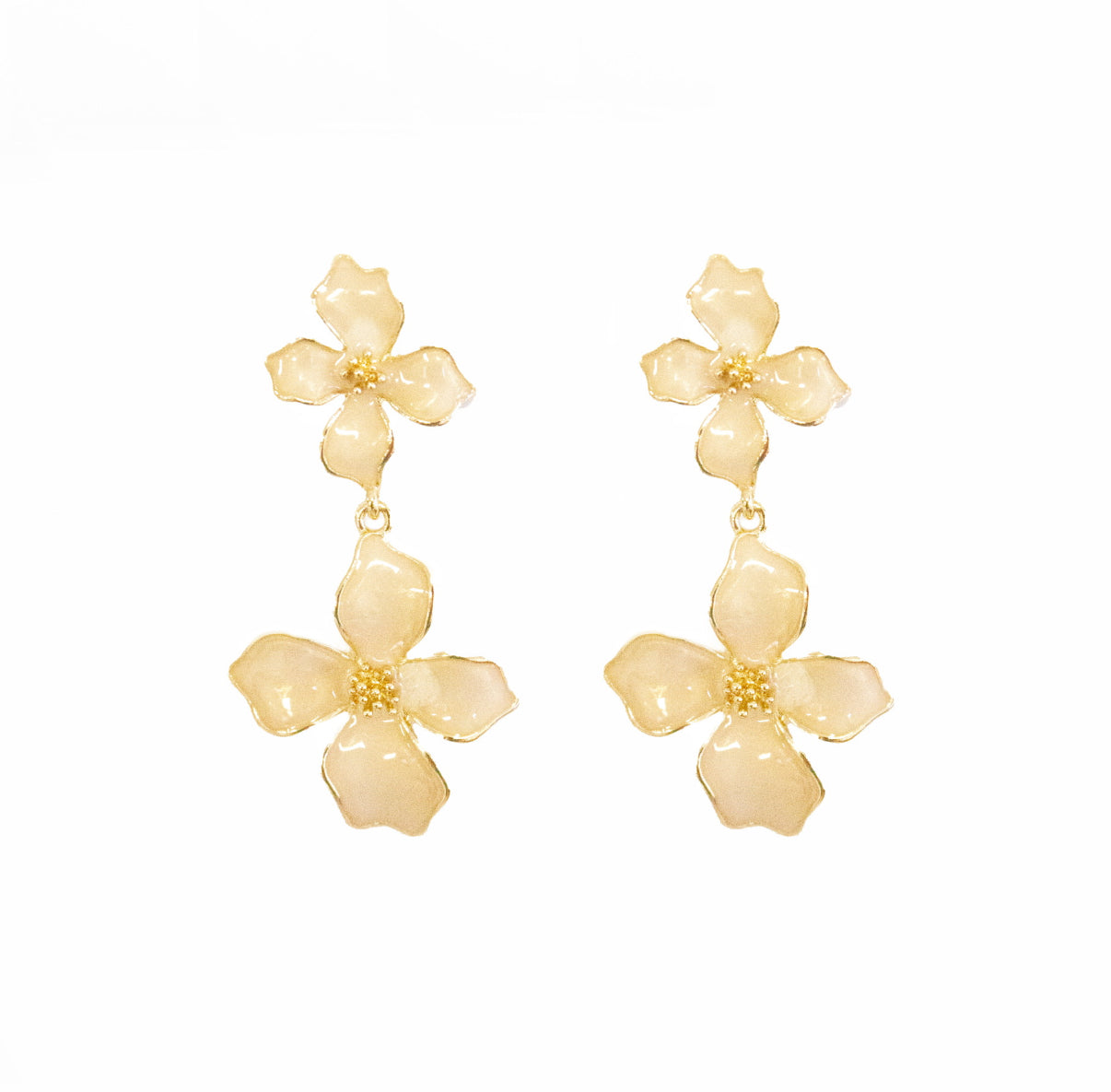 OORBELLEN BEIGE BLOEMEN