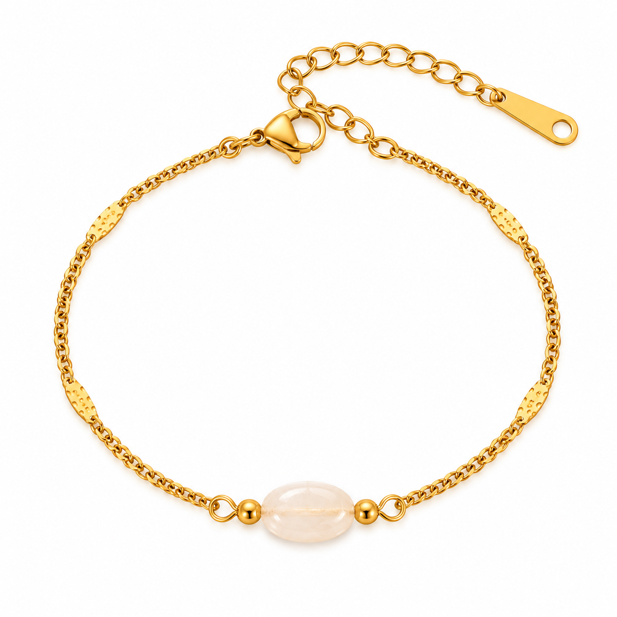 GOUDEN ARMBAND MET BEIGE OVALE KRAAL – RVS