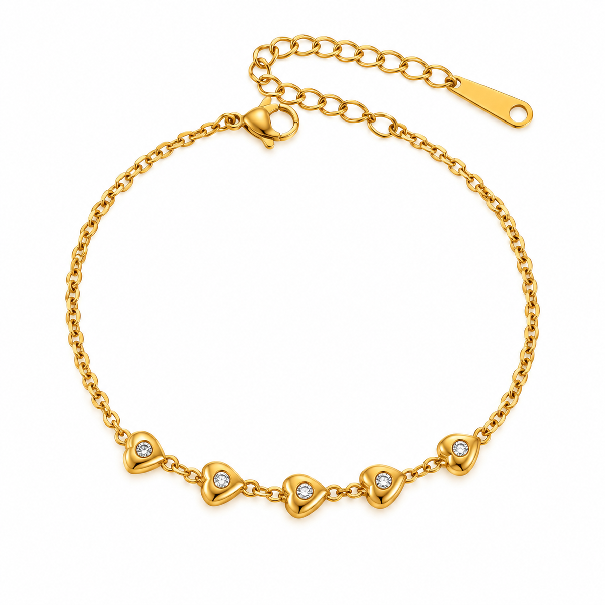 GOUDEN ARMBAND MET HARTJES EN STRASS STEENTJES – RVS