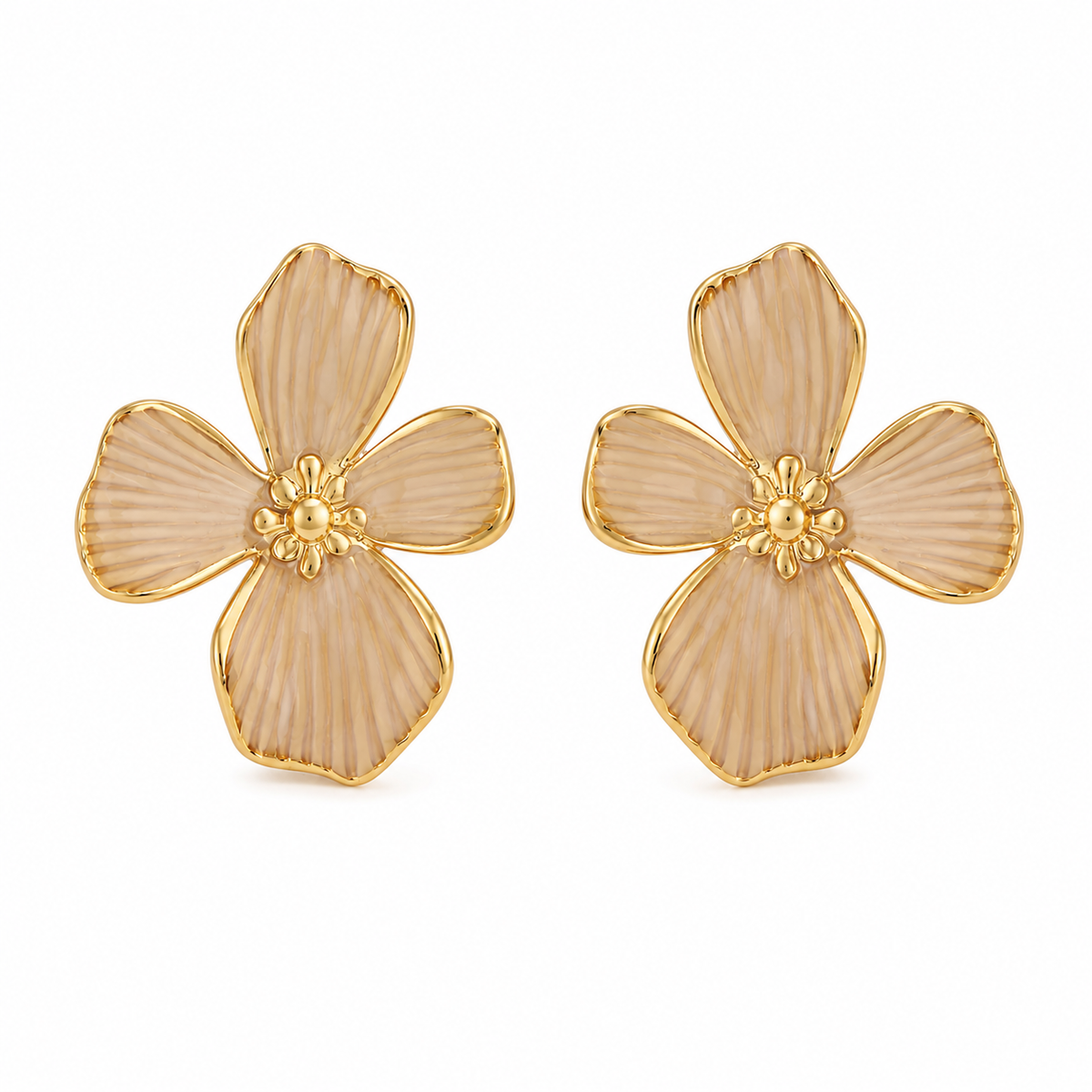 OORBELLEN BEIGE BLOEMEN
