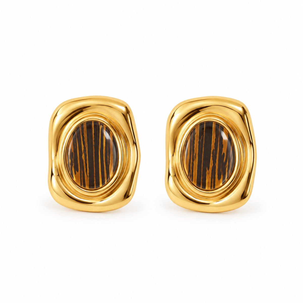 OORBELLEN TIGER EYE - RVS