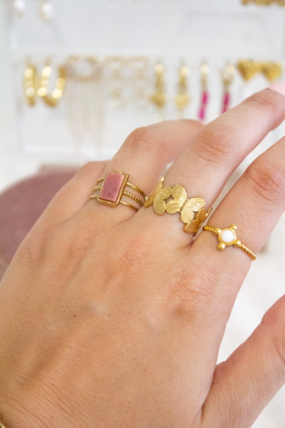 RING KLEINE BEIGE STEEN