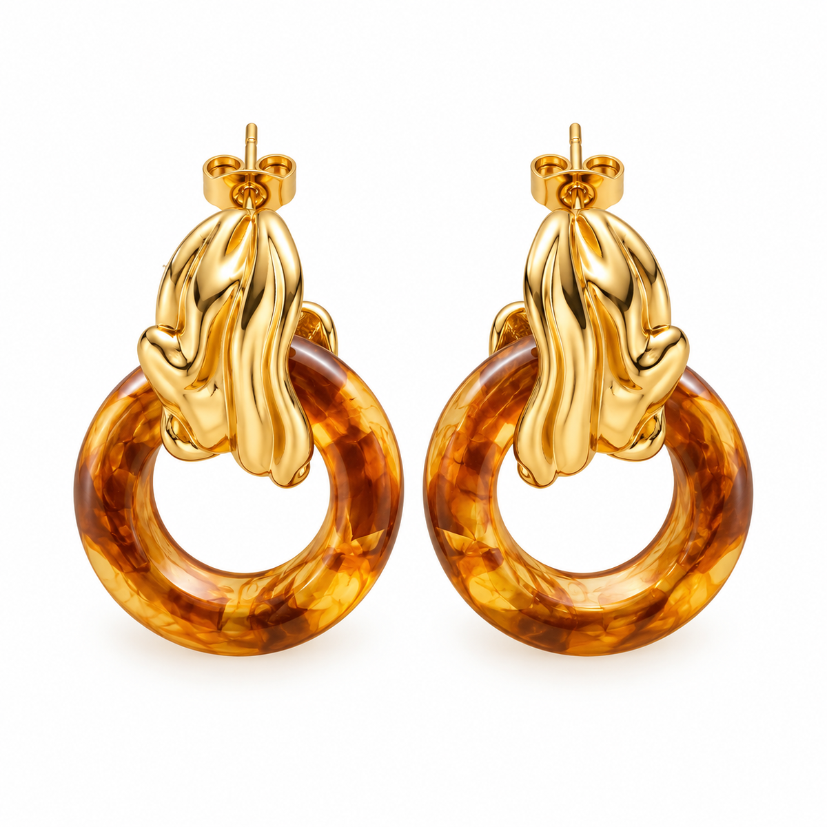 OORBELLEN GOUD MET GEKLEURDE HOOPS