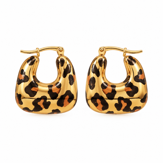 GOUDEN OORBELLEN MET LUIPAARDPRINT – RVS