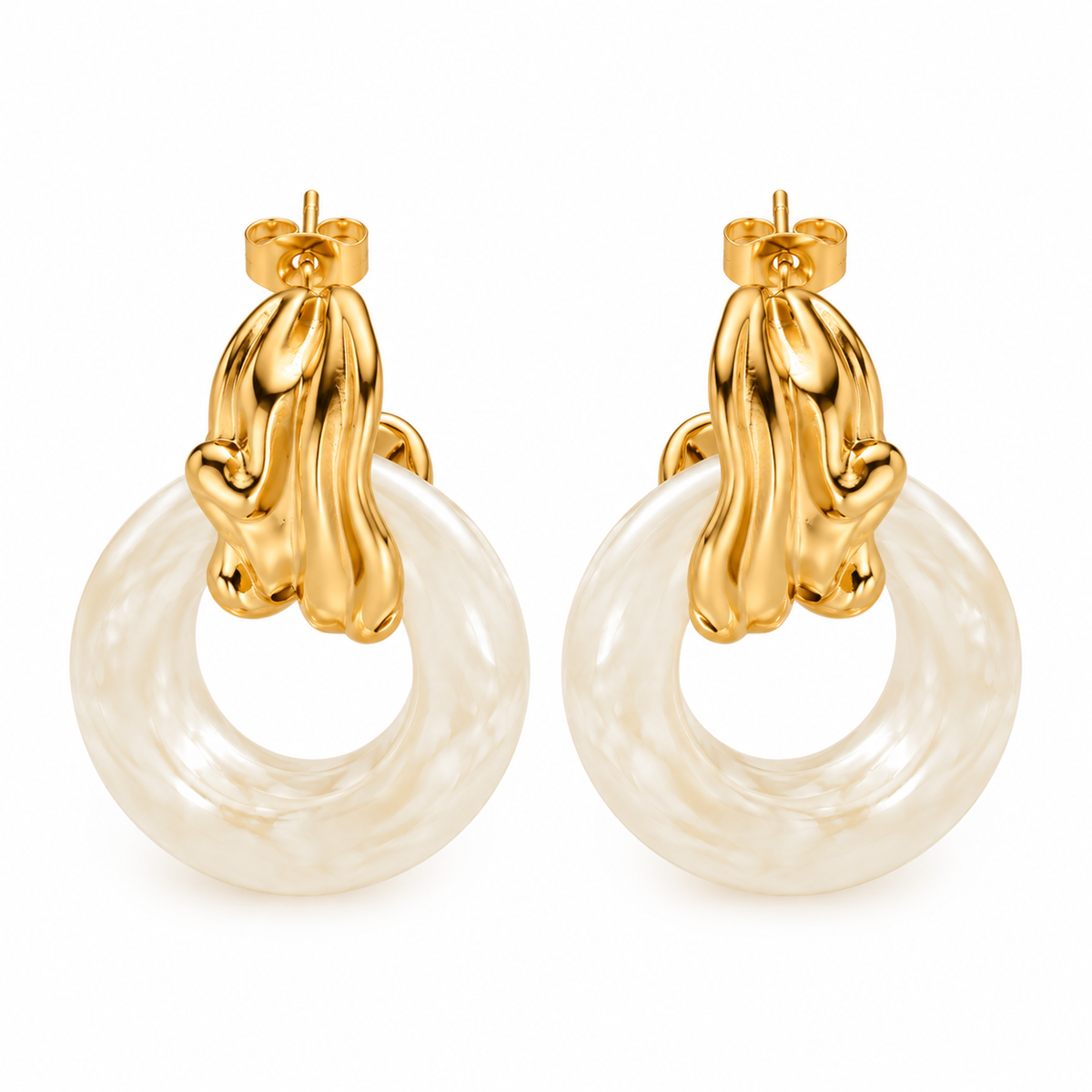 OORBELLEN GOUD MET GEKLEURDE HOOPS