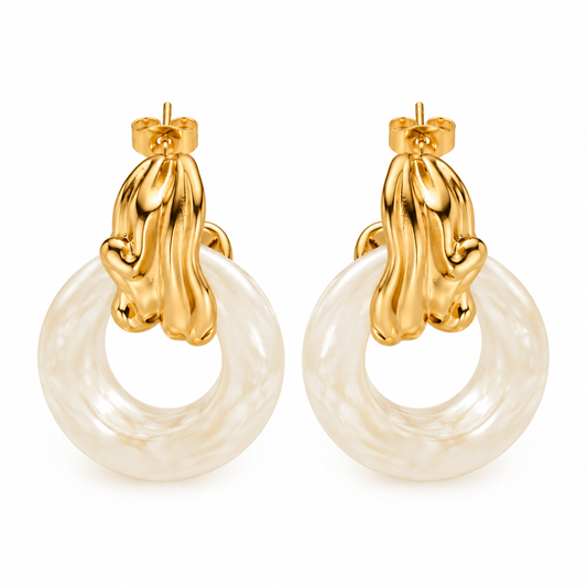 OORBELLEN GOUD MET GEKLEURDE HOOPS