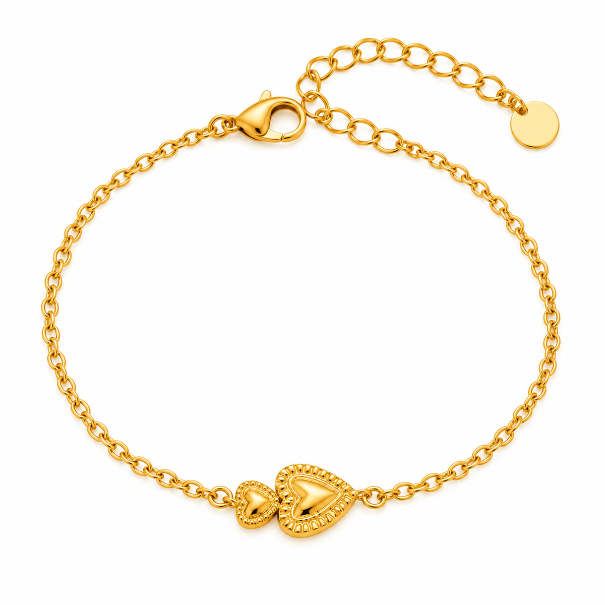 GOUDEN ARMBAND MET DUBBELE HARTJES – RVS