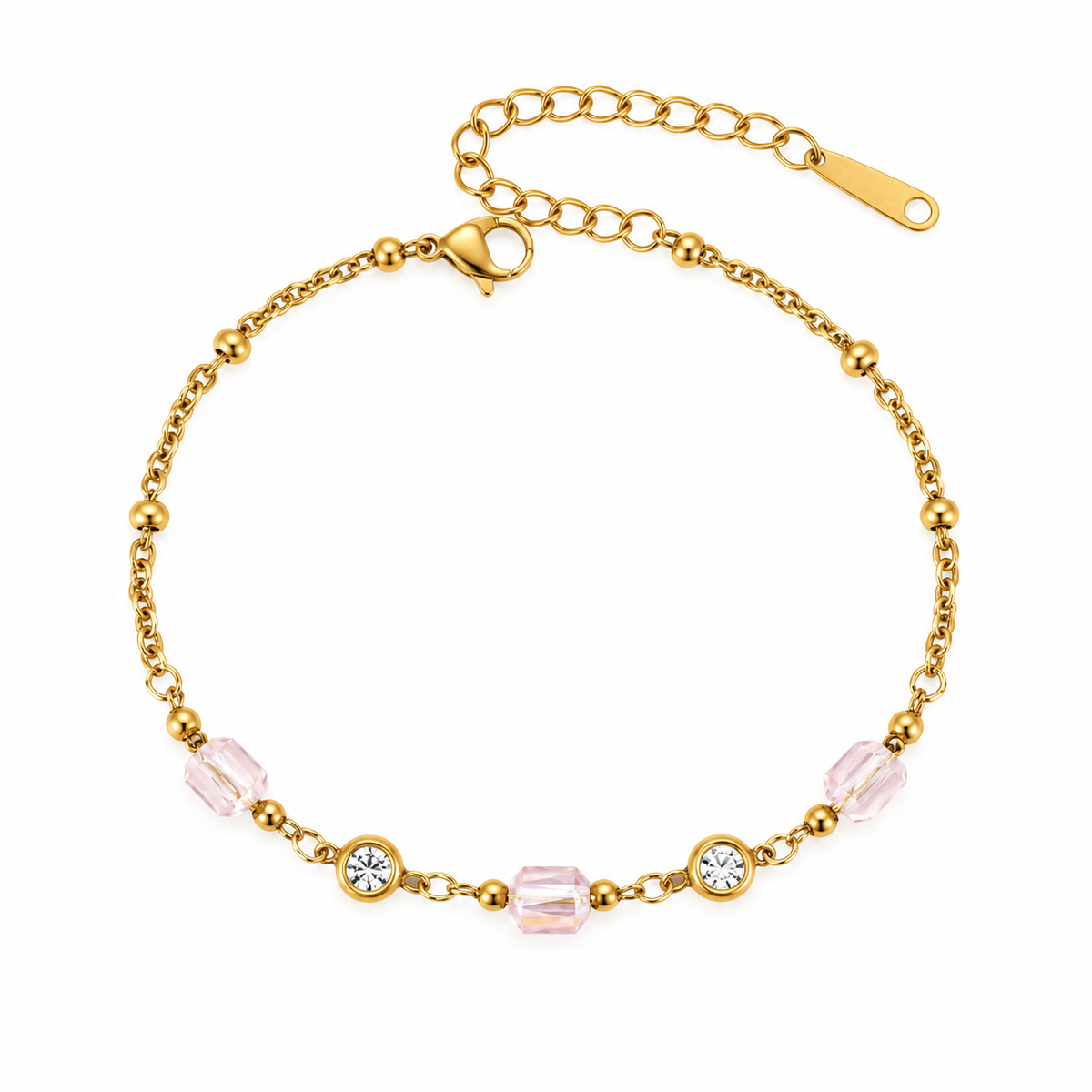 GOUDEN ARMBAND MET KRALEN EN STRASS STEENTJES
