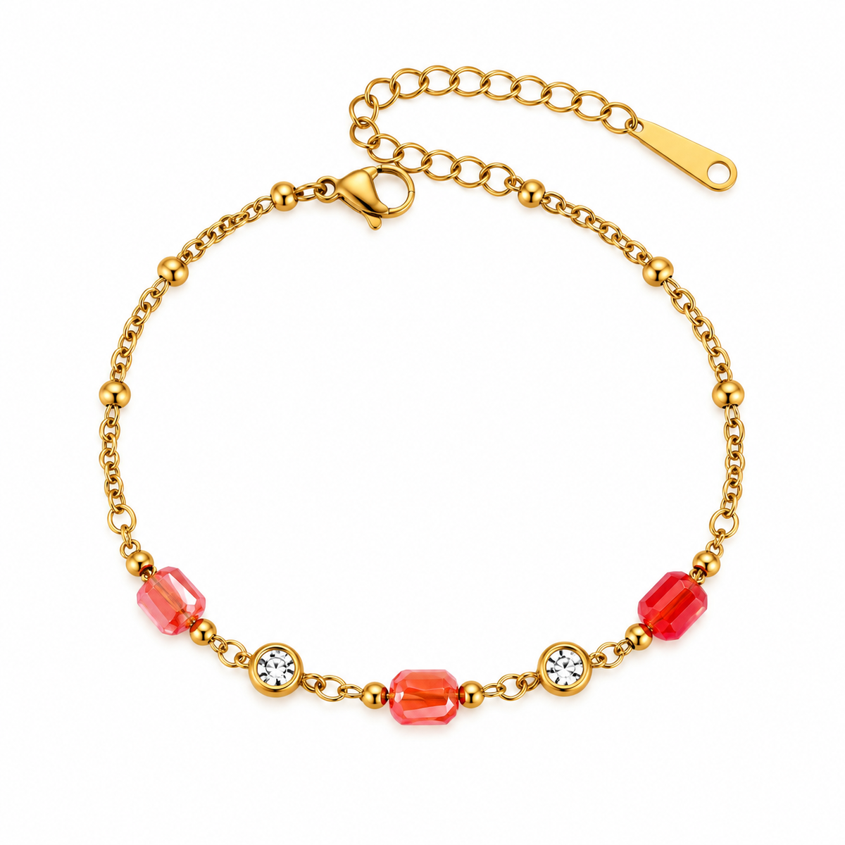 GOUDEN ARMBAND MET KRALEN EN STRASS STEENTJES