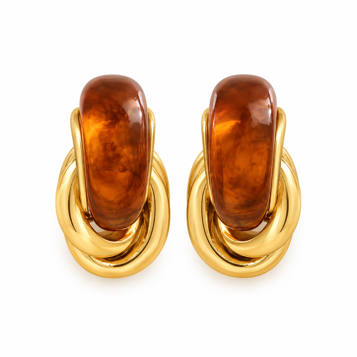 GOUDEN OORBELLEN MET BEIGE OF BRUINE STEEN – RVS