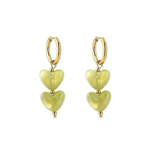 OORBELLEN GREENISH HEARTS
