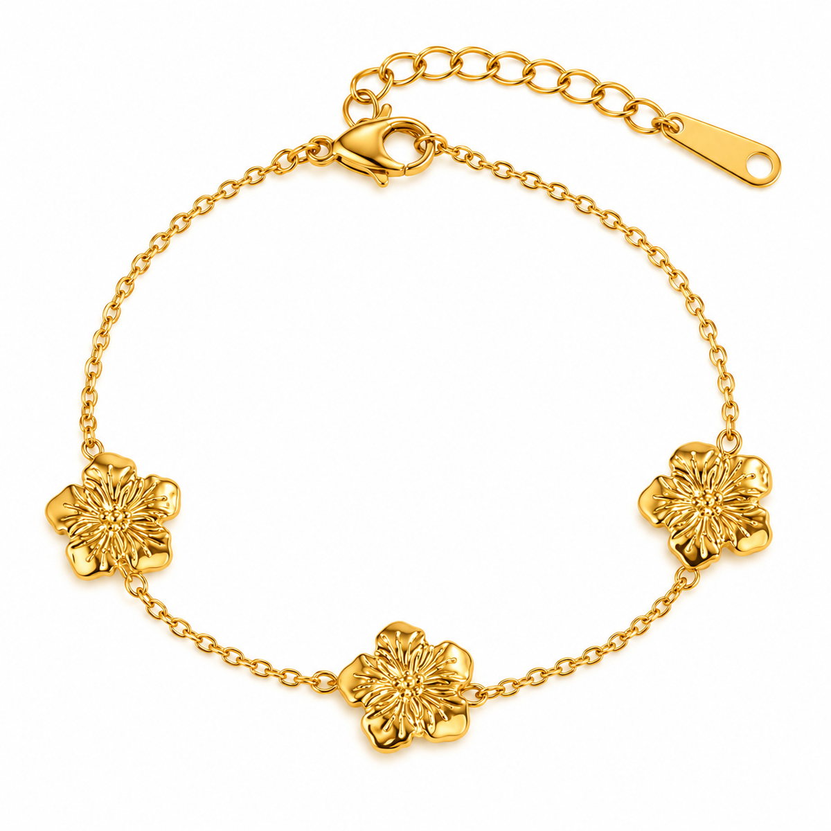 GOUDEN ARMBAND MET DRIE BLOEMEN – RVS