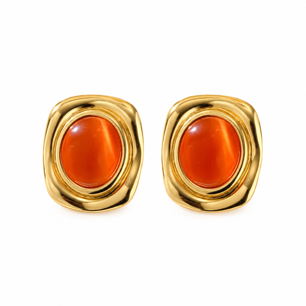 OORBELLEN VIERKANT MET ORANJE STEEN