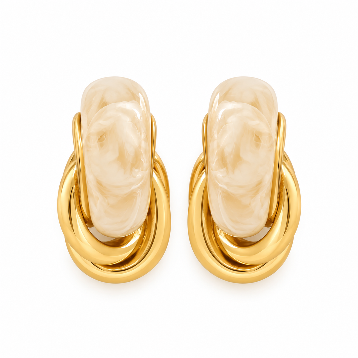 GOUDEN OORBELLEN MET BEIGE OF BRUINE STEEN – RVS