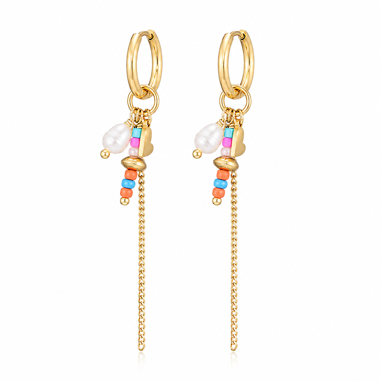 OORBELLEN LANGE KETTING MET HARTJE